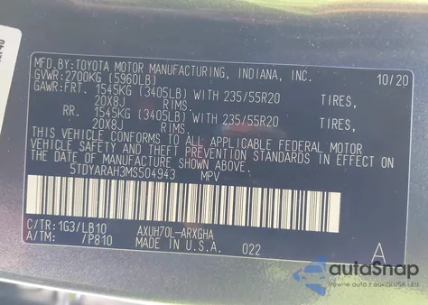 2021 Toyota Highlander Hybrid Limited из США, поврежденный, VIN 5TDYARAH3MS504943